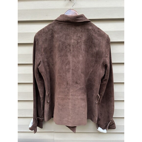 New Moda International Suede Brown Leather Biker Jacket Womens Size 10 No Belt - Picture 7 of 13
